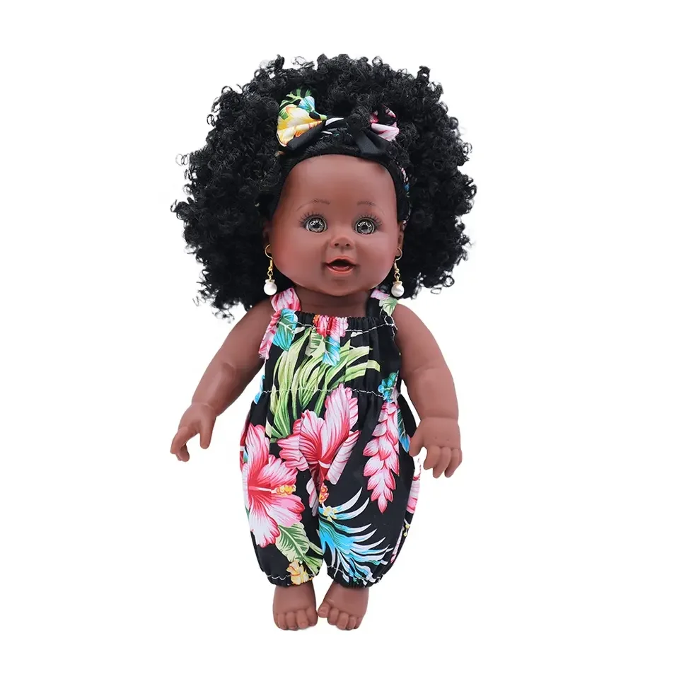 Customize Wholesale Price reborn baby dolls New Arrival Realistic 12Inch plush dolls for girl  Vinyl Black Doll With Afro Hair