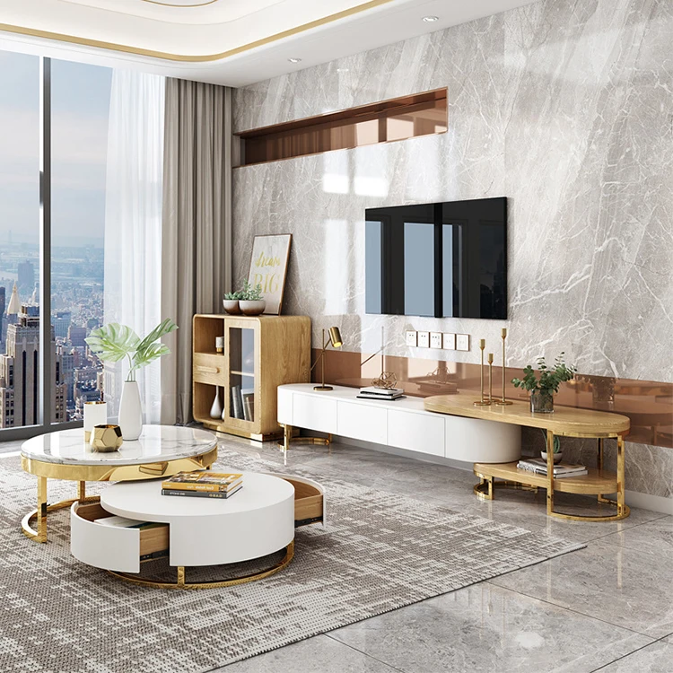 foldable lift top designer decor nesting living room furniture white gold round modern marble luxury coffee table