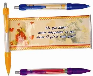 Factory Direct Sale Promotional Advertising Recycled Paper Roll Ballpoint Pen Plastic Flag Banner Pen