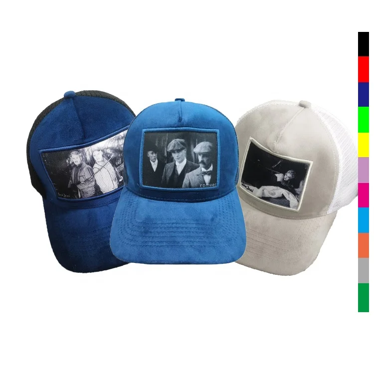 2024 Top Sales Custom Logo 5 Panel Velvet Hat And Mesh Trucker Cap Velvet Trucker Hat With Picture