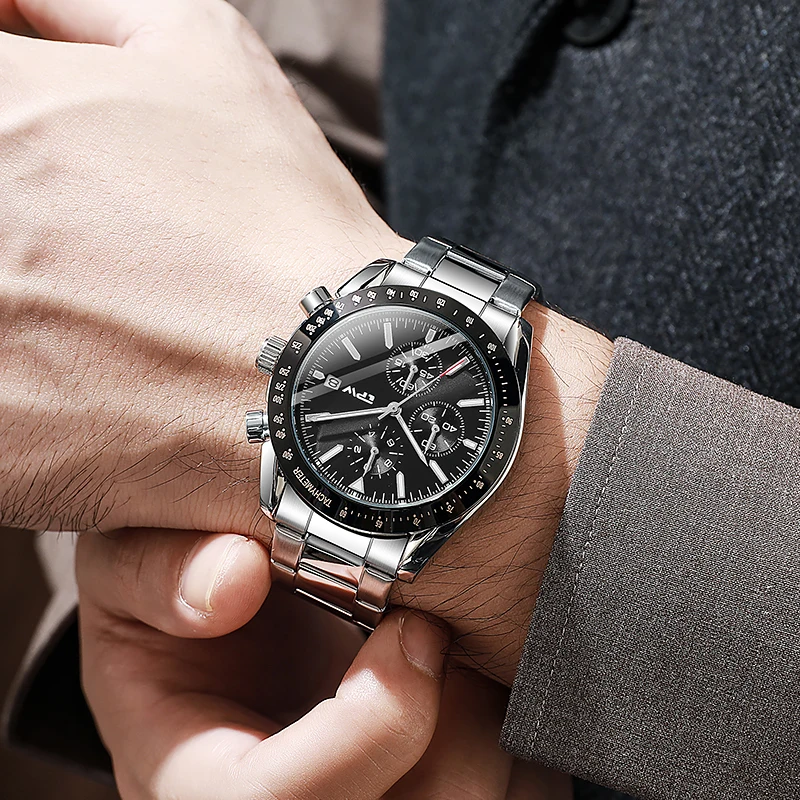 Wholesale Multi function Stainless Steel Calendar Brand Leather Quartz Watches For Men Luxury Wristwatch Montre Homme