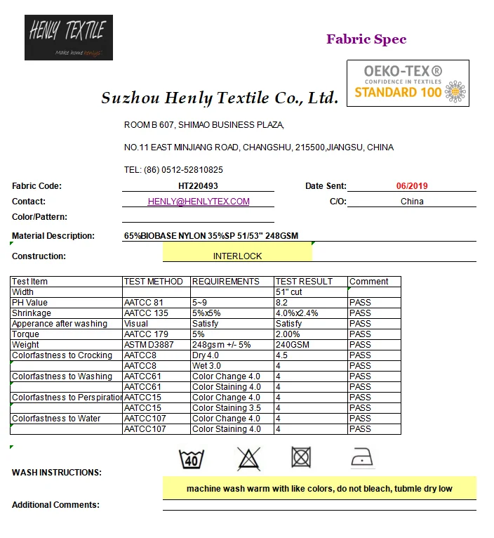 HT220493 65%BIO BASE NYLON 35%SPANDEX 248GSM KNITTED INTERLOCK FABRIC FOR COMPRESSION CLOTHING