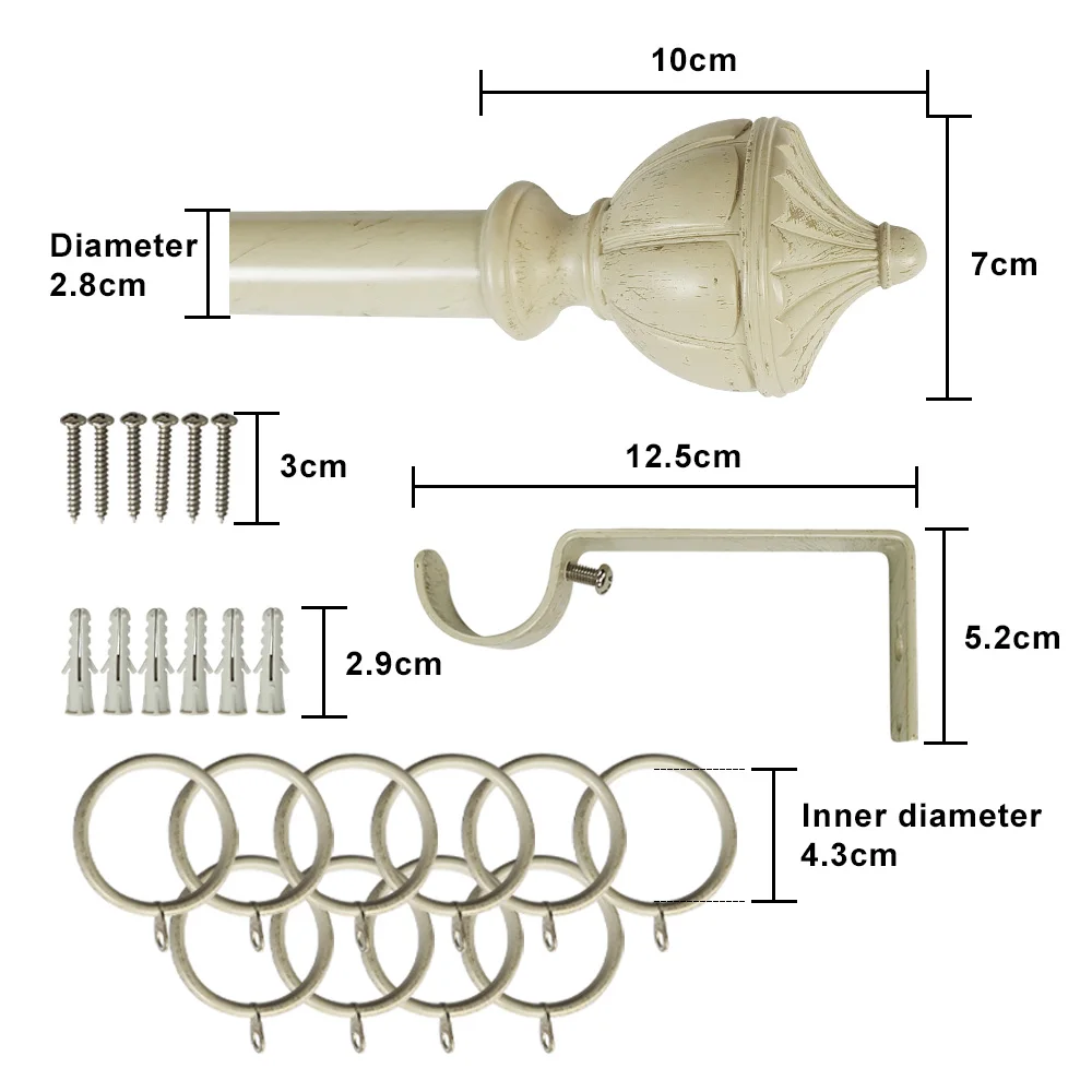 Extendable adjustable curtain rod ivory gold decorative 25/28mm curtain rod and pole for windows
