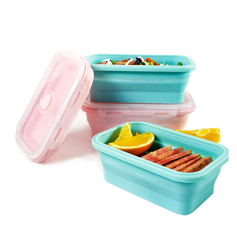 BPA free 4 sets foldable food storage Microwave containers Collapsible silicone lunch boxes