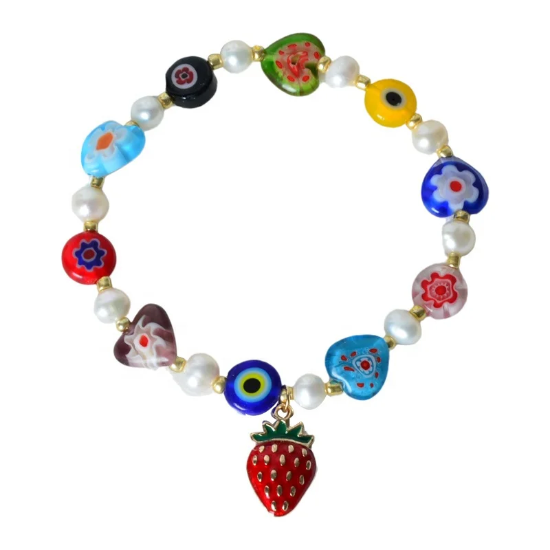Murano Lampwork Glass Fruit Strawberry Beads Beads Bracelet For Jewelry Making