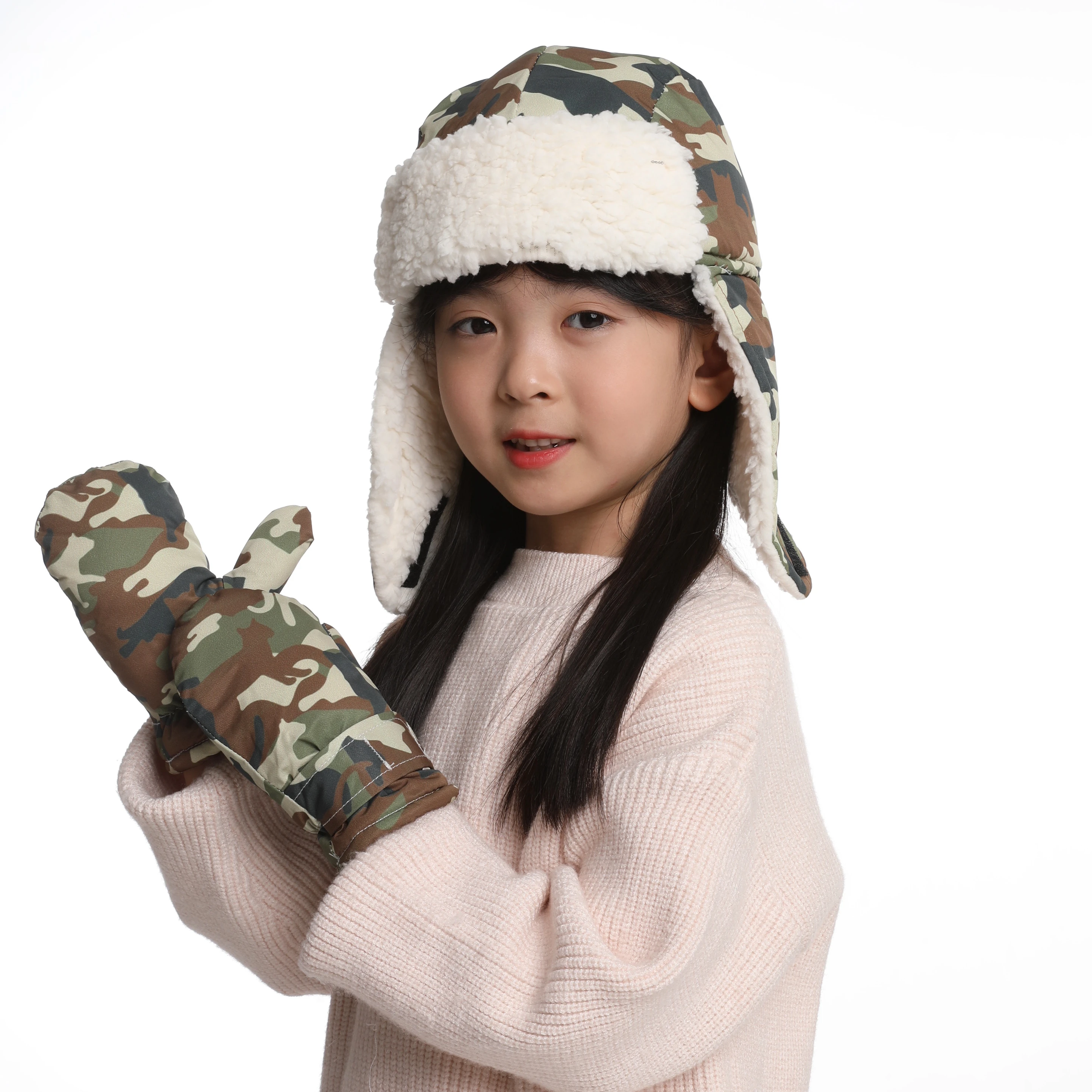 kids Water repellent  hat mitten sets for snowing play waterproof toddle children fleece Russian warm thermal baby Amazon