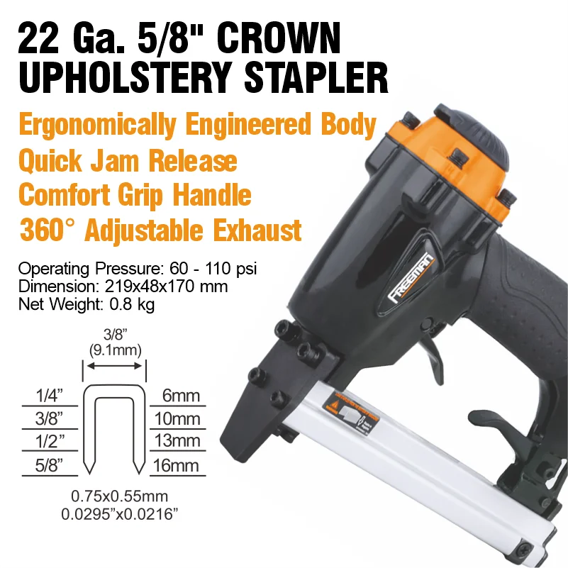 Freeman 7116 Pneumatic Upholstery Staple Gun 22 Gauge Fine Wire Air Stapler for Wood Picture Frame