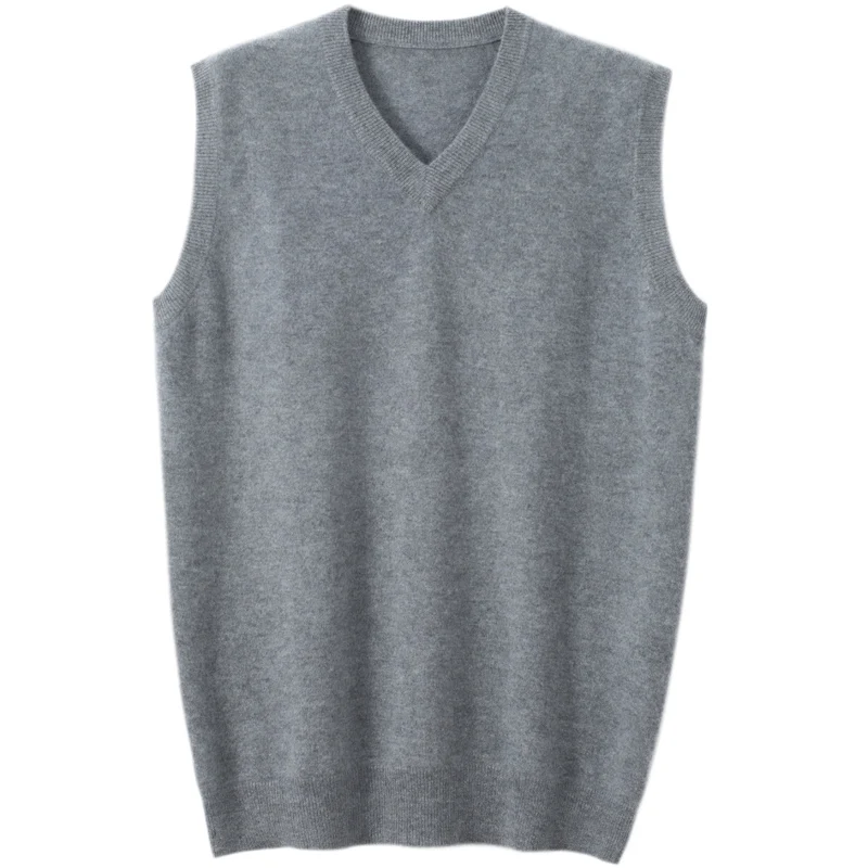 Man Knit Sweater Sleeveless vest 100%Cashmere Sweater GRAY Dark blue Match with shirt V-neck
