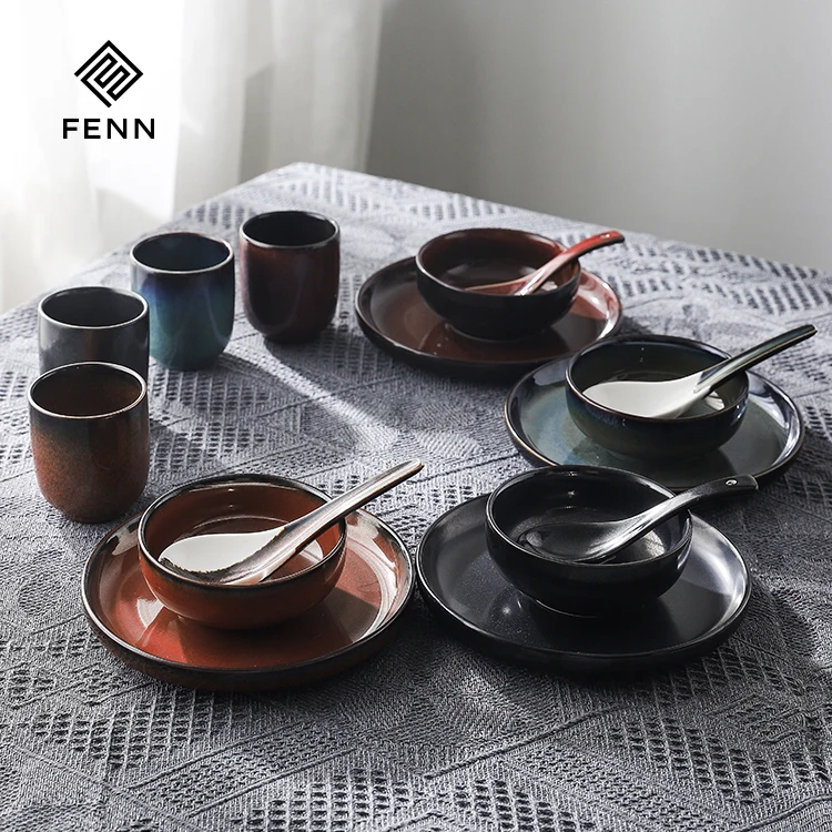 Japanese Dinnerware kitchen plates set dinner dinnerware Set 4pcs ceramic Plate and tea cup ceramic