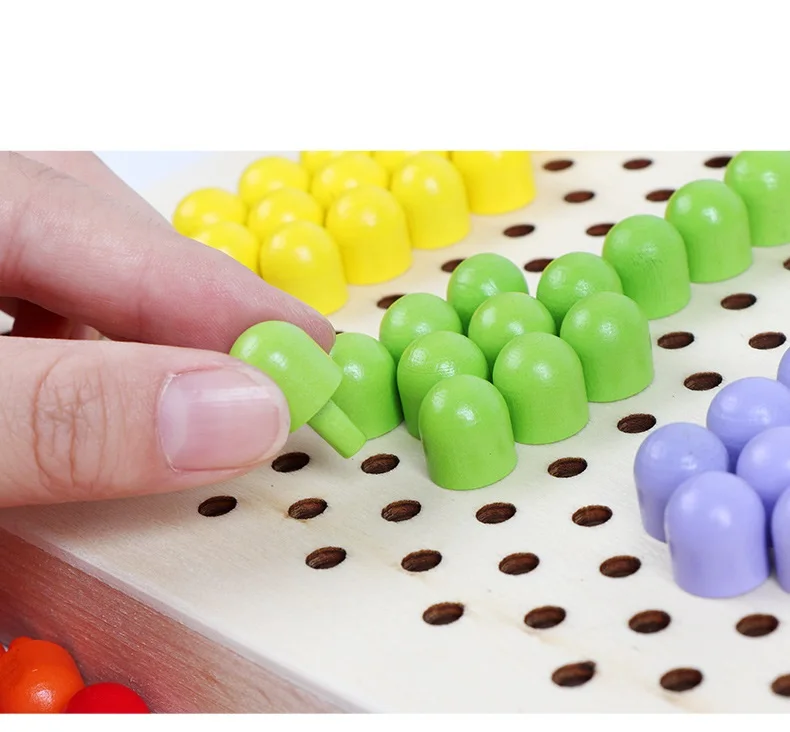 
2021 New Product Wooden Creative Mushroom Nail 2 In 1 Chess Educational Toys 