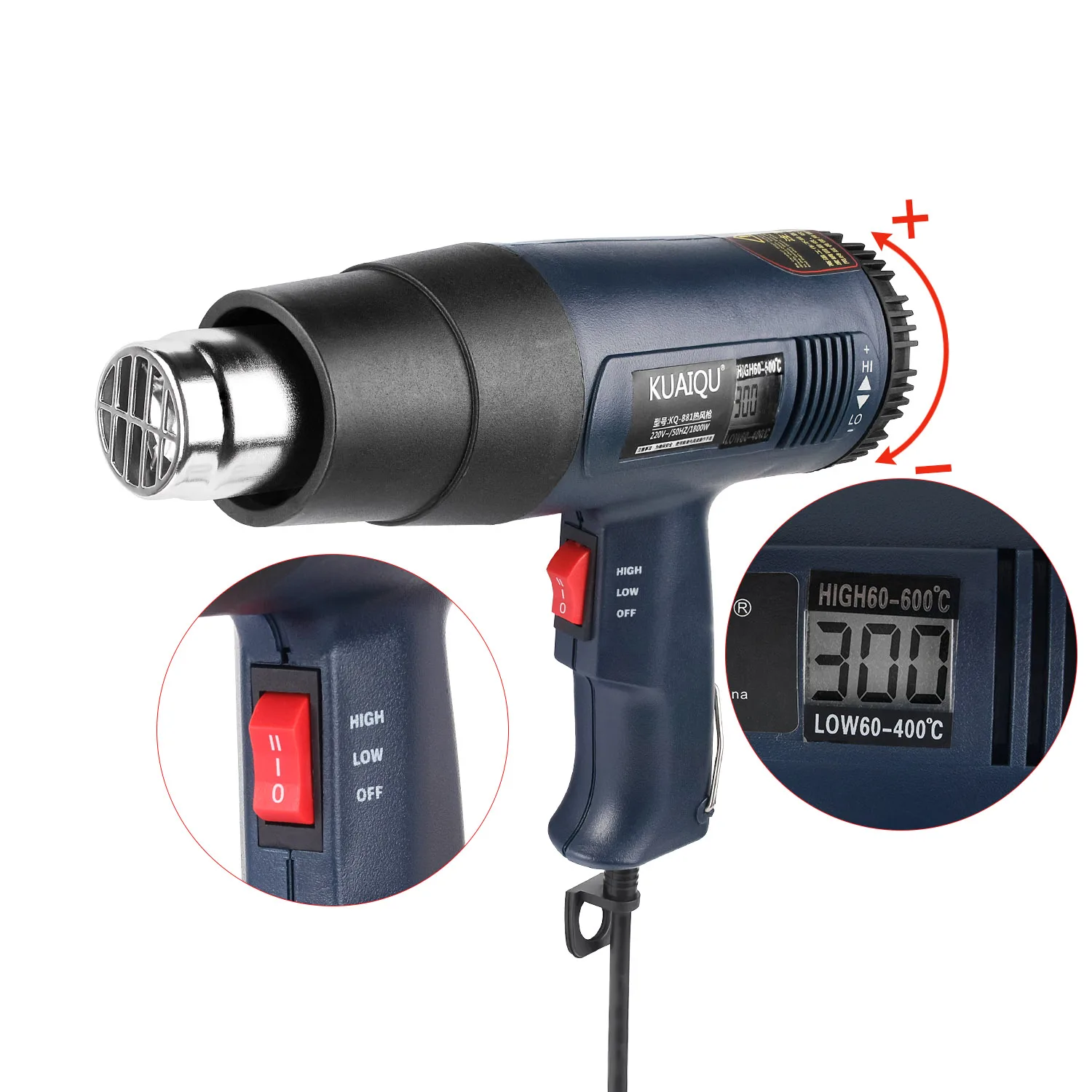 KQ881 60~600 1800W Digital LCD Display Portable Electric Heater Mobile Repairing Hot Air Soldering Gun With 7