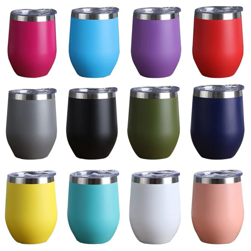In Stock 12 Colors Hot Stainless Steel Tumbler 12OZ Egg Shaped Mug Double Wall Insulated Wine Tumbler Mug With Custom Logo