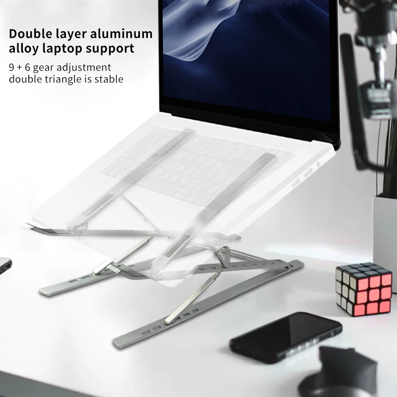 Double Layer Laptop Stand Holder Aluminum New Design Portable 6+9 Levels Adjustable Foldable Aluminum Stand Laptop