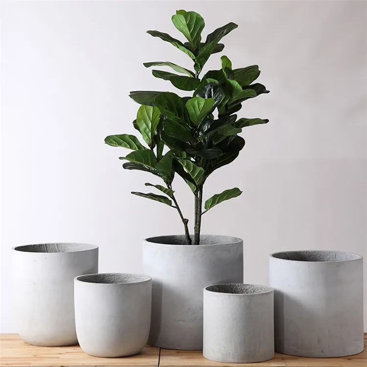 Modern style cylinder matte outdoor balcony decorative big cement macetas large plant pot for garden decoration
