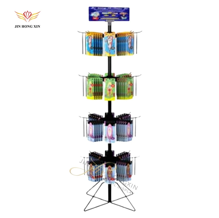 retail store exposition fixture metal rotating key chains counter standing pegboard display rack with rotary base