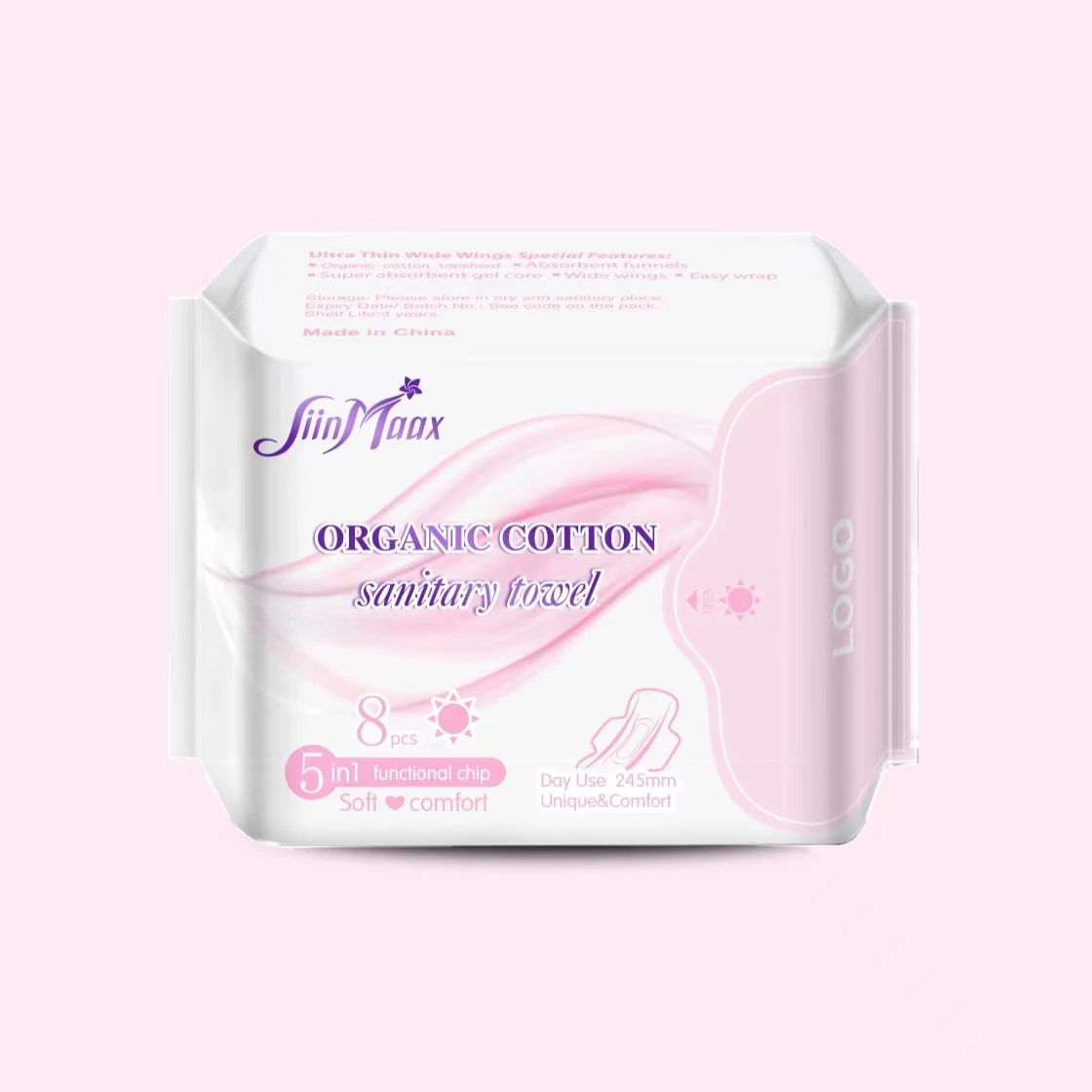 Organic Cotton Menstrual Feminine Hygiene Period Lady Napkin Sanitary Pad For Women