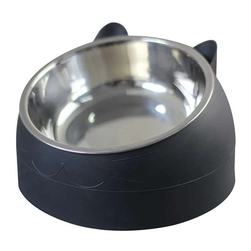 Cat Feed Bowls High Quality cervical spine cat oblique mouth  Stainless Steel  Dog Pet Water Food Bowl Cartoon