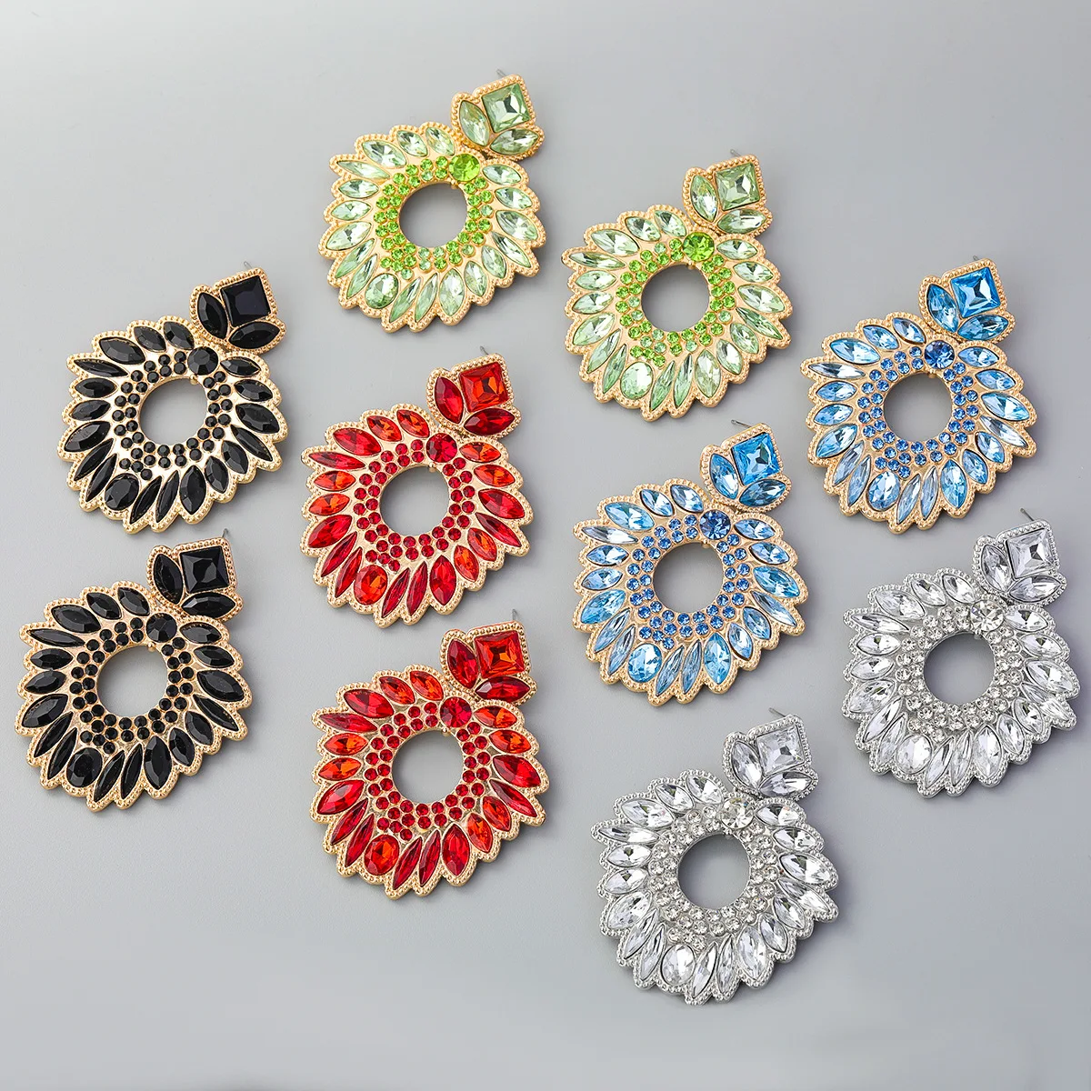  LFZ-531 Statement Earrings 2021 Flower Charms Vintage Jewelry Luxury Bling Rhinestone For