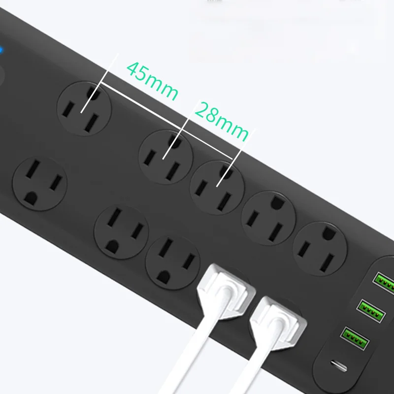 USA Standard 10 Outlets Electrical Multiplug Extension Lead Extension Board Plug Socket Surge Protector 4 Port USB Power Strip