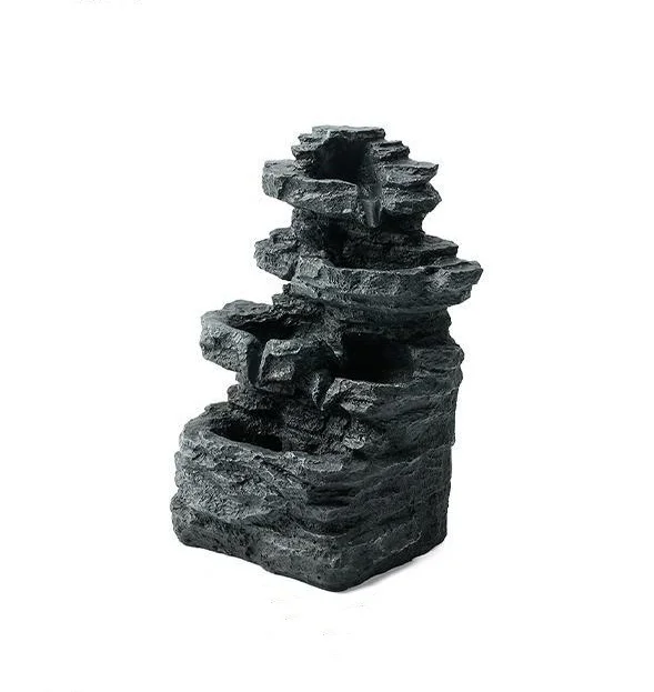 Modern Style Outdoor Polyresin Waterfall Water Fountain with LED Lights Solar Pump All-Season 45-60 Days Support Garden Ornament