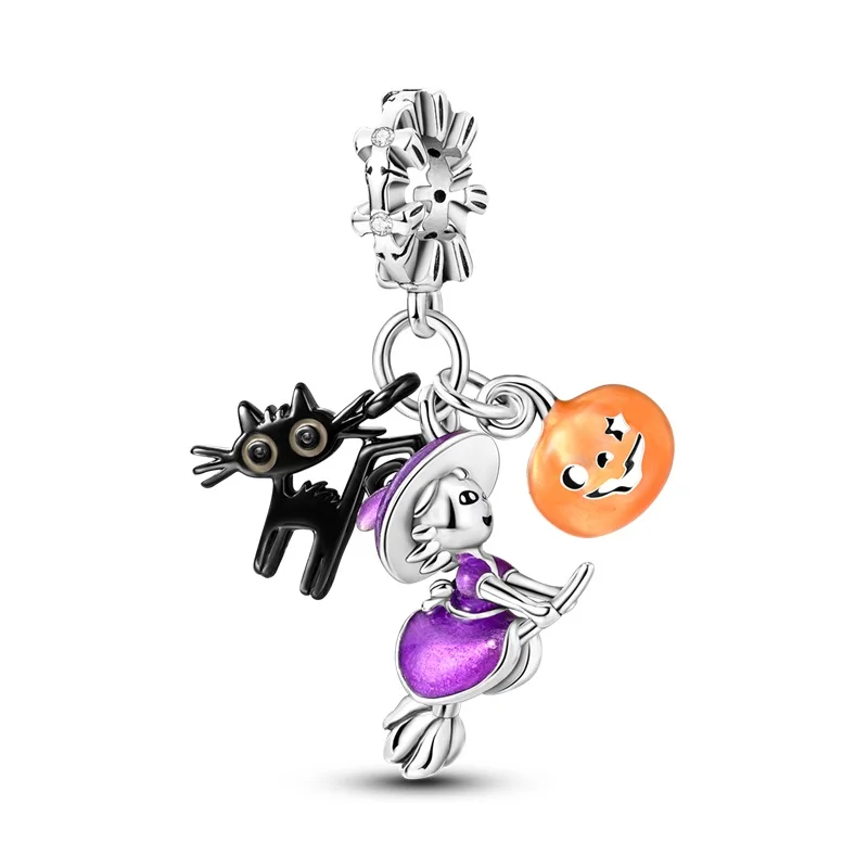 New 925 Sterling Silver Charms Fit Original DIY Bracelet Egypt Pyramid Castle Spider Web Travel Camera Purple Beads Fine Jewelry