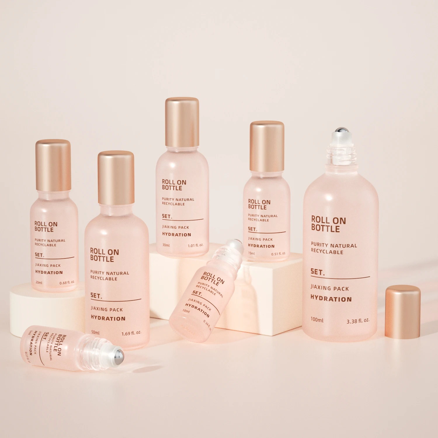 pink Essential serum oil roller bottles 5ml 10ml 15ml 20ml 30ml 50ml 100ml glass deodorant roll on glass bottle with cap