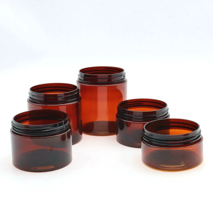 200ml 250ml 500ml cosmetic containers clear brown PET plastic jars with lids