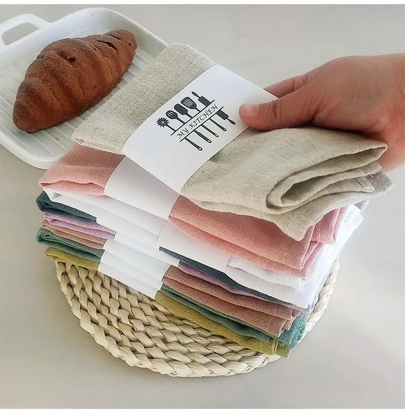 Hot Sale Pure Olive Linen Cloth Napkins White Hem Stich Hemstitch for Hotel