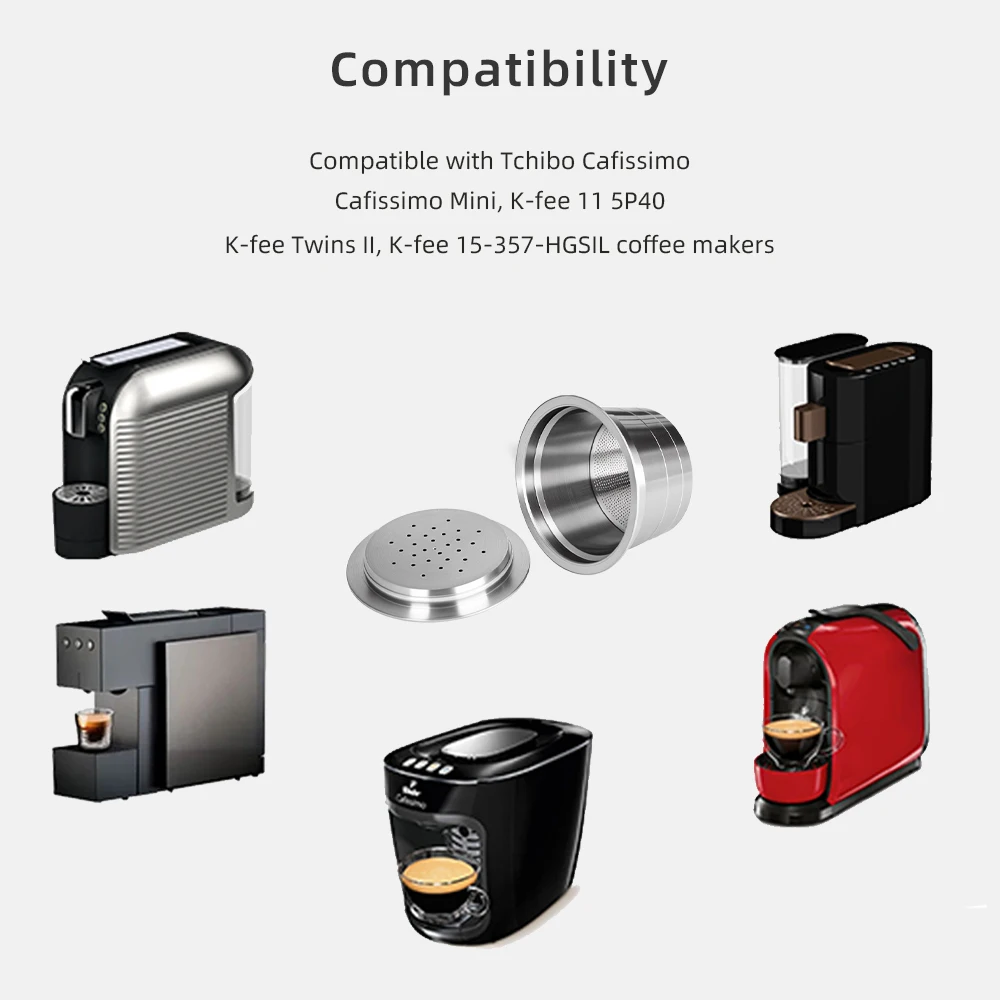 1Pod 1Tamper Wareset Wholesale Price Stainless Steel Reusable Coffee Capsule Pods Compatible with K Fee Brewers