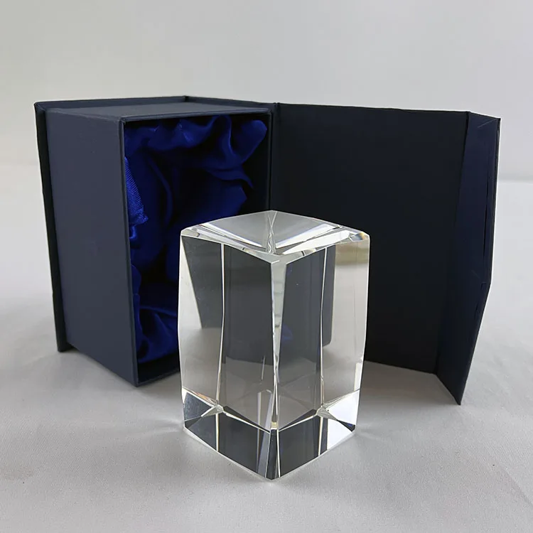 Blank cutting edged glass 3d laser crystal cube block paperweight MH-F0030