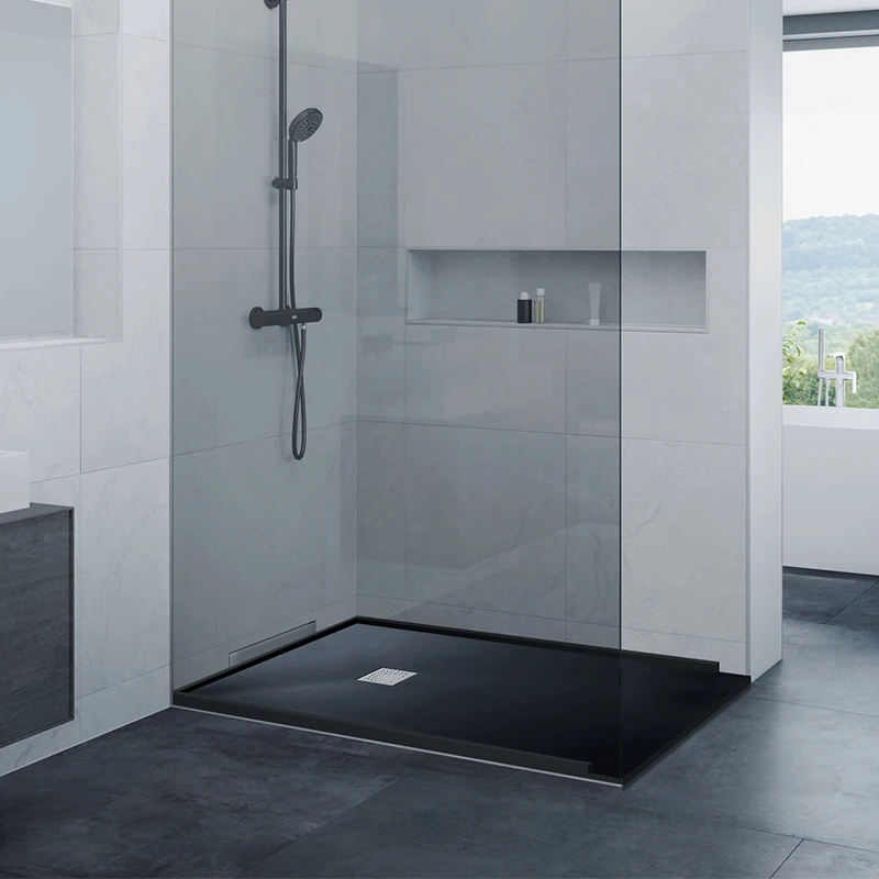 ODM OEM Rectangle MC Acrylic Shower Base Tray with Artificial Marble Stone Surface Customizable Resin Bathroom Accessory