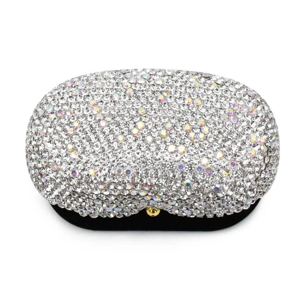 Luxury oval clamshell opening velvet jewellery double rings packaging box diamond attached jewelry box with diamonds