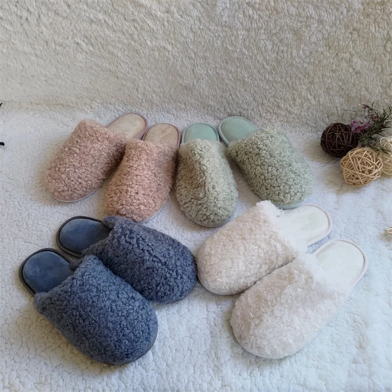 New autumn and winter female indoor non-slip warm custom wholesale teddy velvet flat slippers