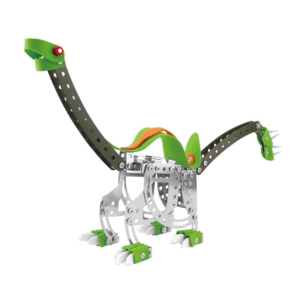 Kids educational building block stem diy metal 3d puzzle dinosaur concept model toy