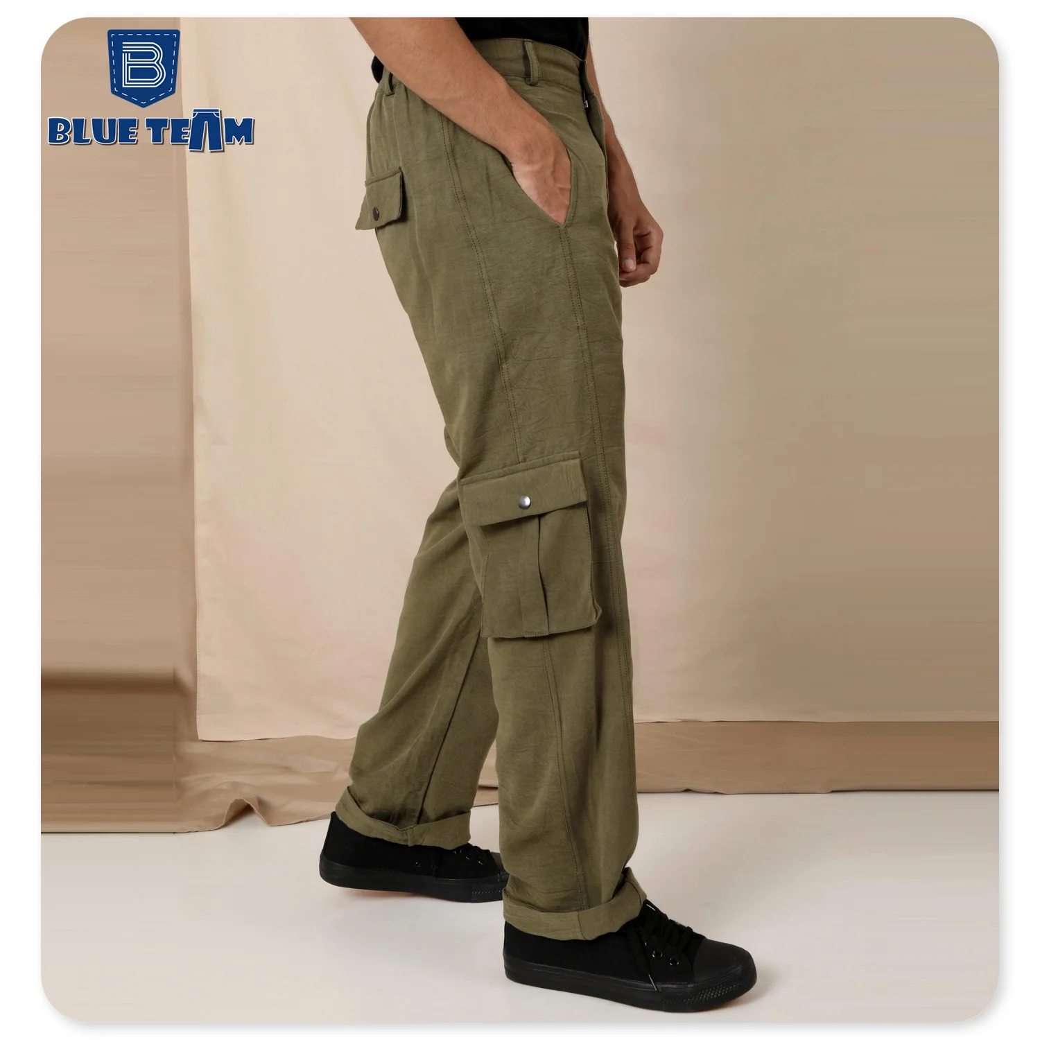 Blue Team | Custom mens denim set twill fabric solid color cargo jacket and cargo pants denim with pockets jeans suits for men