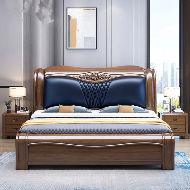 Solid wood bed leather soft bag double bed master bedroom big bedroom furniture suit