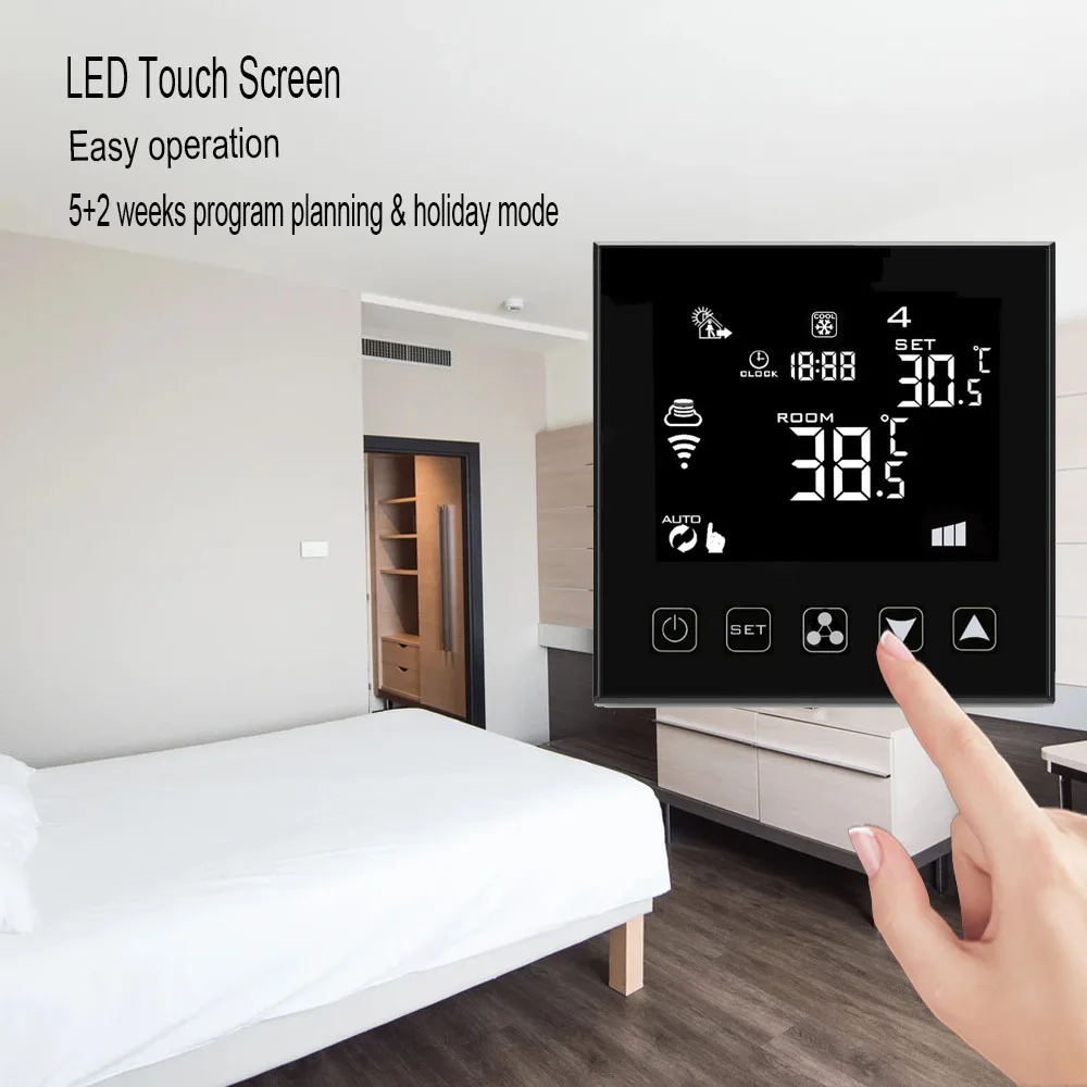 Full touch screen FCU WiFi smart home central air conditioning fan coil system digital thermostat
