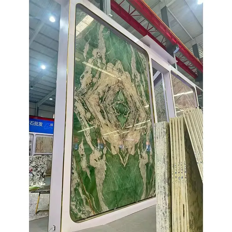 Natural Quartzite Patagonia Green Reception Desk Table Lavatory Vanity Countertop Matching Background Wall Real Marble Top