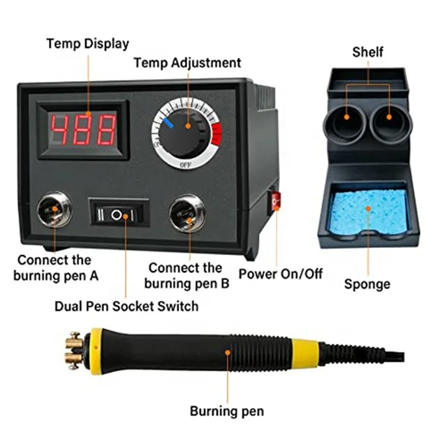 Pyrography Wood Burning Kit Wood Burner Tool Dual Pen 60W Upgraded Adjustable Pyrography Machine