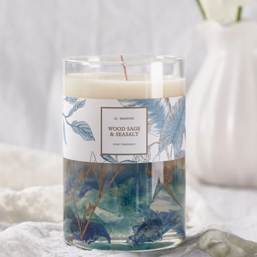 M&Sense gel kaarsen dried flower grass silk screen large wholesale gel wax scented candle