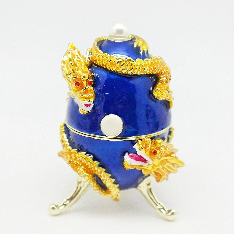 SHINNYGIFTS New Design New Year Gifts Pewter Enamel Double Dragon on Egg Easter Gifts Egg Jewelry Box