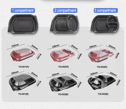 Meal Prep food Packaging 2 compartment Microwavable plastic food container with Lid take out Disposable Lunch bento Box