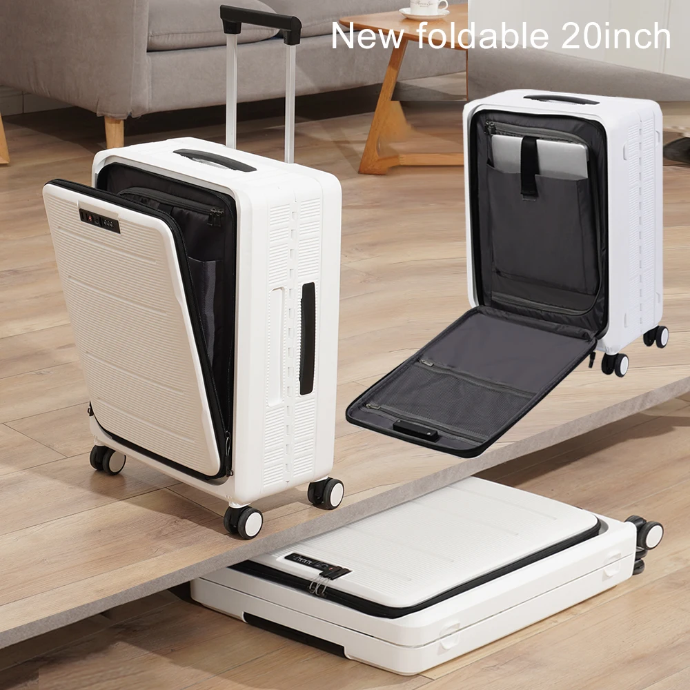 custom-made Pink Makrolon Polycarbonate 20 Inch Collapsible Suitcase,carry-on Front Laptop Pocket Aluminum rod Suitcase