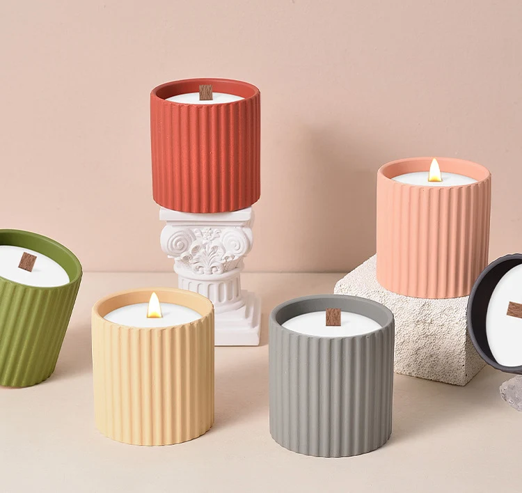 Jinmai Luxury Ribbed Ceramic Candle Jar White Ceramic Candle Jar With Lid