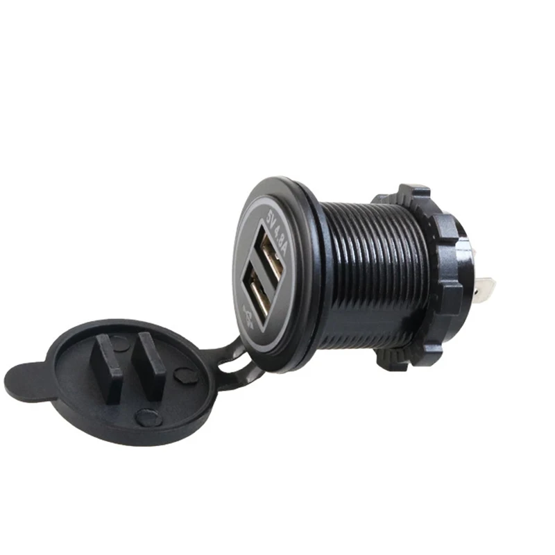 DC USB round socket 5V 4.8a dual usb charging socket with blue led  ip66 car usb socket