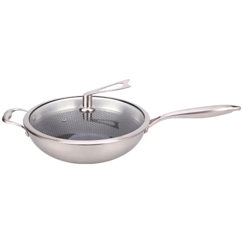 Multifunctional TRI-PLY Stainless Steel Design 32cm Non-Stick Pan Honey Comb Frying Pan
