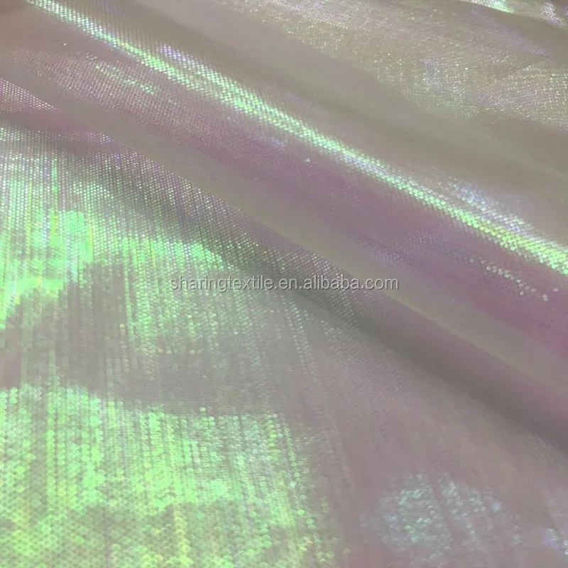 Stocklot Fabrics Polyester Nylon Shiny Colorful Rainbow Iridescent Crystal Organza Fabric For Wedding Costume Dress