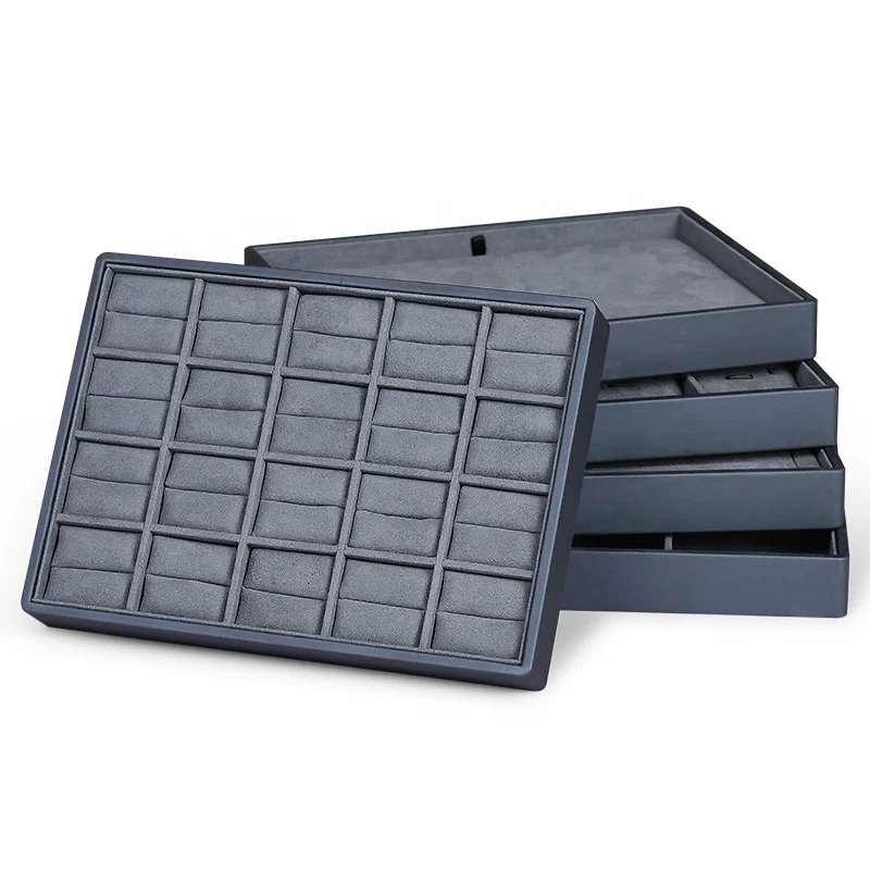Velvet Rings Display Stand Luxury Rings Tray Hand Make Gray Cases Displays Jewelry Display Stand Set