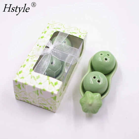 Seasoning Can Two Peas in Pod Ceramic Salt Pepper Shaker Wedding Party Gifts Set Wedding Favor Two Pea Pod Ceramics SD1661