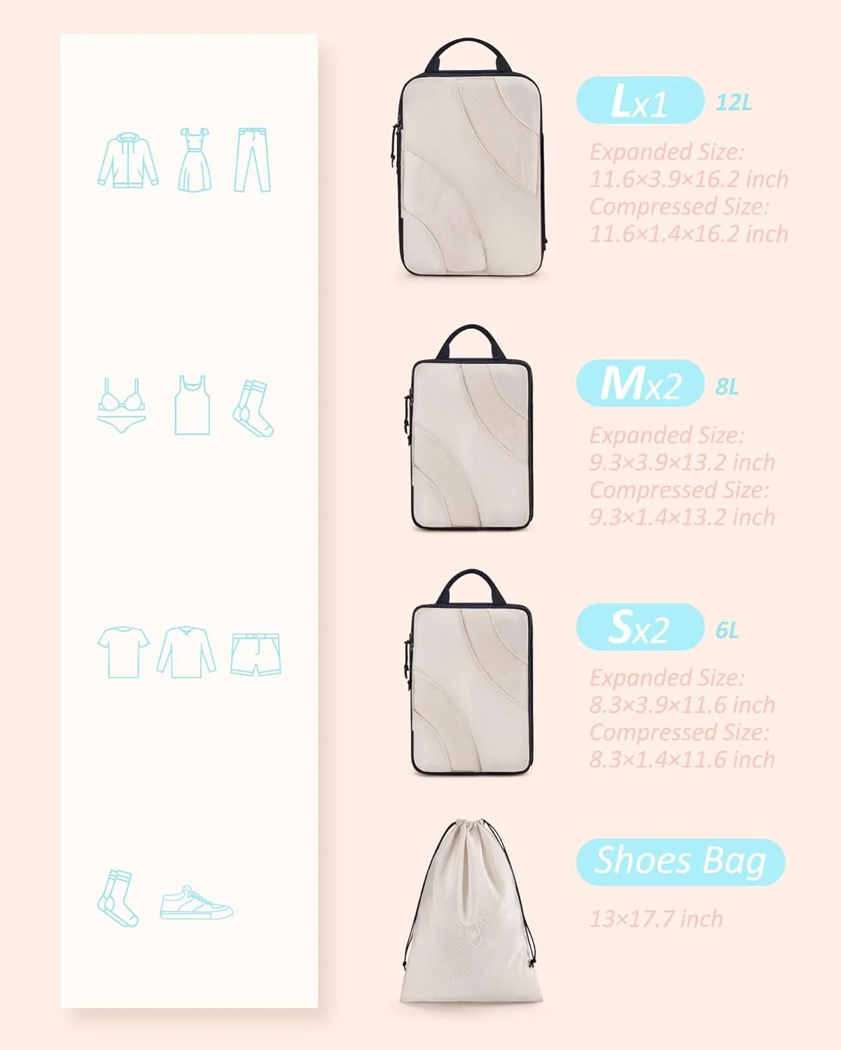 Compression Packing Cubes Bag for Travel 6 Set Travel Packing Cubes Lightweight Packing Organizers